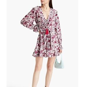 ALEXIS Korma  ruffled floral-print crepe mini dress womens size S